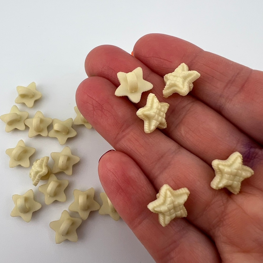 Lot of 22 Cream Star Shank Buttons Quilted Texture Plastic Sewing Craft 1/2"